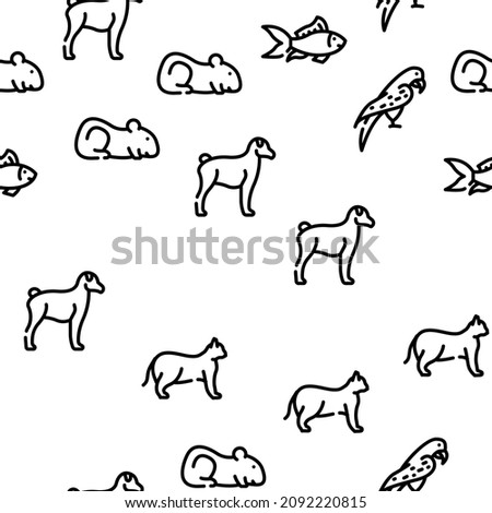 Pet Domestic, Farm And Sea Aqua Vector Seamless Pattern Thin Line Illustration