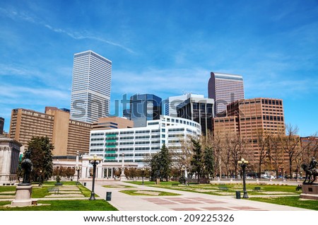 Downtown Denver cityscape on a sunny day