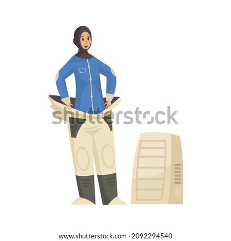 Mars colonization composition with character of female astronaut wearing spacesuit vector illustration