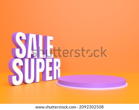 SUPER SALE pink word on yellow background illustration 3D rendering	