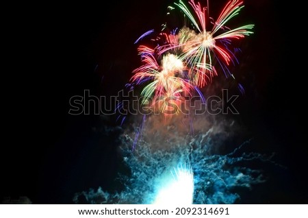 Fireworks show in the black night sky.