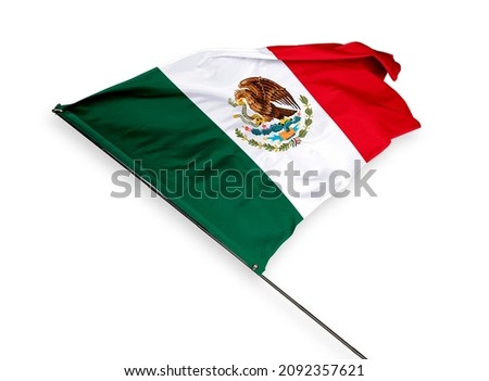 Mexico's flag is isolated on a white background. flag symbols of Mexico. close up of a Mexican flag waving in the wind.