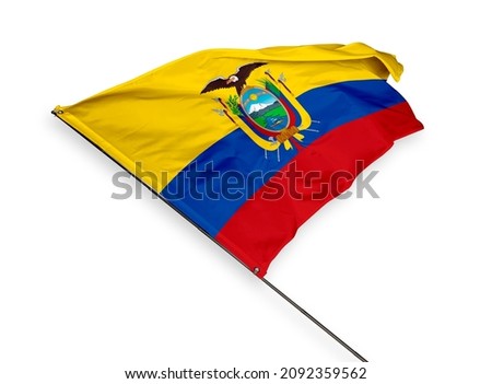 Ecuador's flag is isolated on a white background. flag symbols of Ecuador. close up of a Ecuadorian flag waving in the wind.