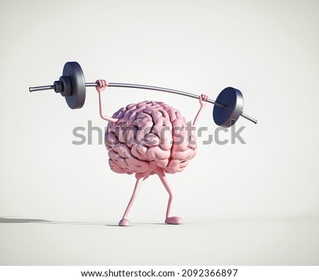 Human brain lifting weight . Private lessons and knowledge concept .This is a 3d render illustration