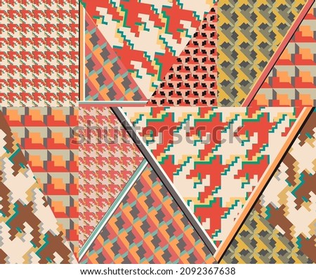 patchwork checkered pattern with abstract woven houndstooth motifs.  modern pattern for textil and decoration Royalty-Free Stock Photo #2092367638