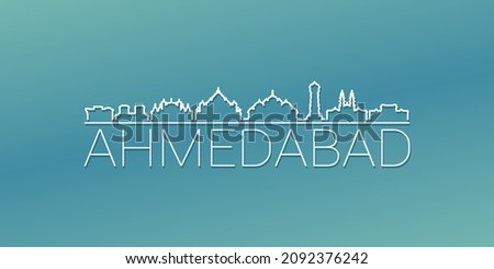 Ahmedabad, Gujarat, India Skyline Linear Design. Flat City Illustration Minimal Clip Art. Background Gradient Travel Vector Icon.