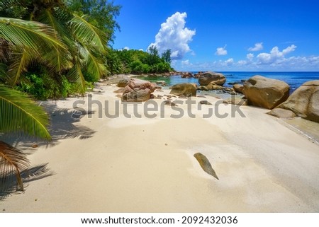beautiful tropical beach anse badamier on curieuse island on the seychelles Royalty-Free Stock Photo #2092432036