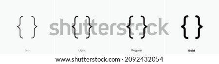 code brackets icon. Thin, Light Regular And Bold style design isolated on white background
