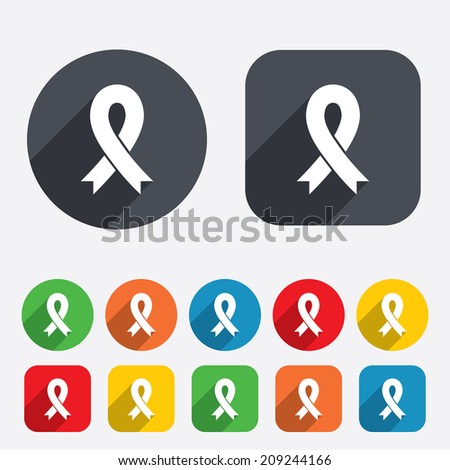 Ribbon sign icon. Breast cancer awareness symbol. Circles and rounded squares 12 buttons. Vector