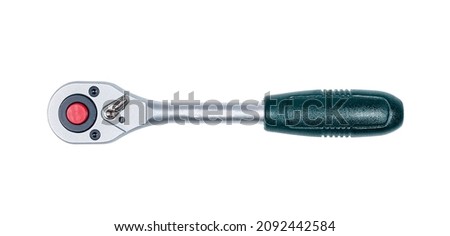 Ratchet wrench isolated on white background. Metal hand tool.