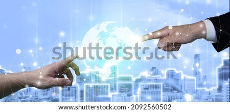 Businessman hand in dark using Europe map globe network hologram 3D rendering. Communication network internet of things and future life. Global network concept. Royalty-Free Stock Photo #2092560502