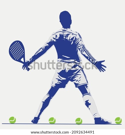 Happy tennis padel Player Icon Illustration. Paddle Sport Vector Graphic Symbol Clip Art. silhouette isolated on white background with tennis ball