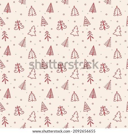 Christmas pattern with hand drawn trees. Xmas wrapping paper concept. Vector
