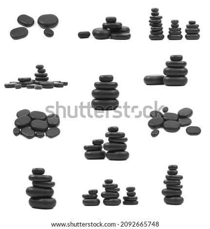 set of black spa stones isolated on white background - Image 