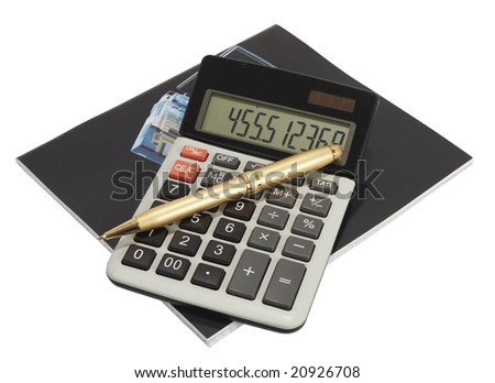  calculator  and  book on the white background