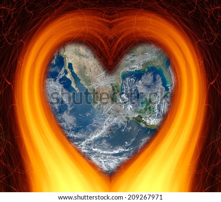 Burning heart globe earth  (elements furnished by NASA)