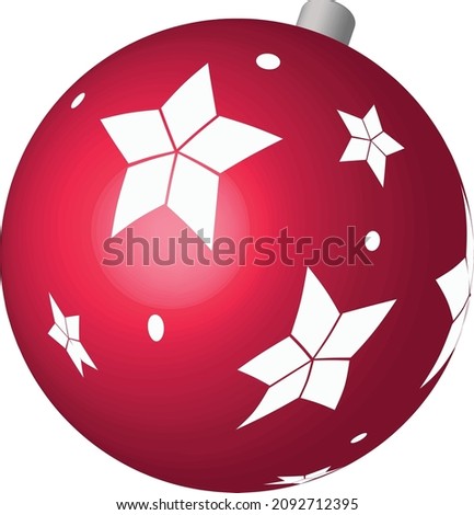 new Year's ball on a red Christmas tree with white stars