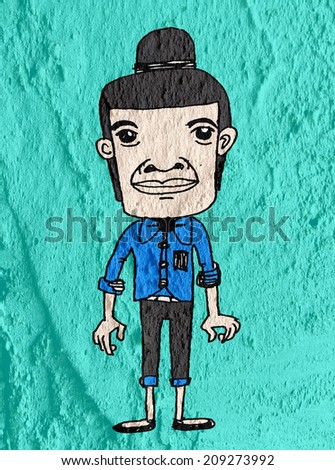 man avatar cartoon on wall texture background design