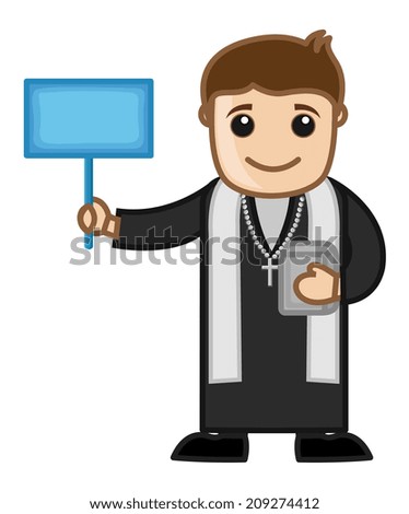 Priest Asking for Donation - Vector Cartoon