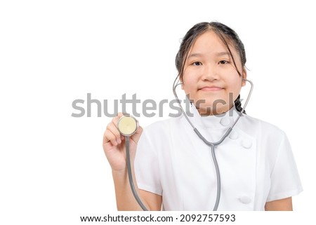 portrait of cute girl doctor or nurse with stethoscope isolated on white background,occupation concept