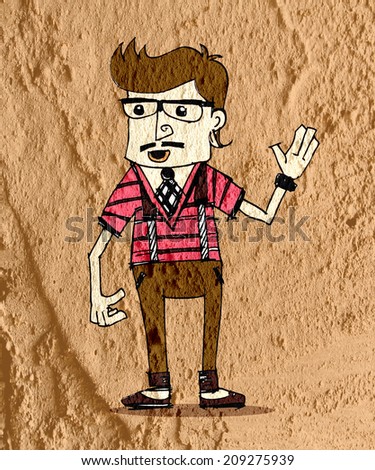 man cartoon on wall texture background design