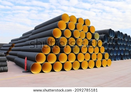 plastic pipe industry hdpe corrugated Royalty-Free Stock Photo #2092785181