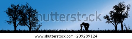 Vector silhouette of child in nature along the beautiful days.