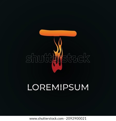 Vector of abstract flaming T font and alphabet