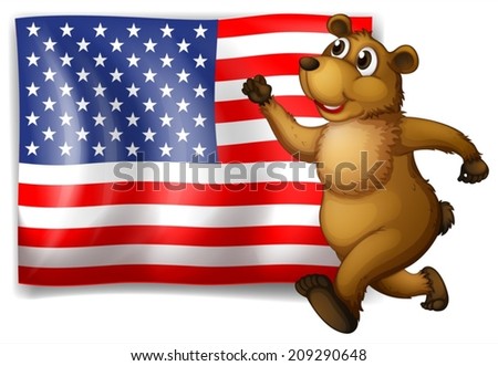 Illustration of an American flag with bear running