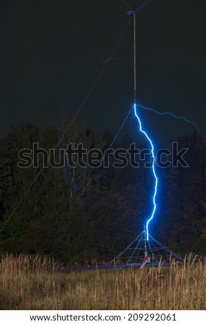 Artificial lightning in science research of high voltage discharge.  