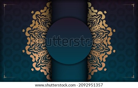Blue gradient banner with indian gold ornaments for design under your logo or text