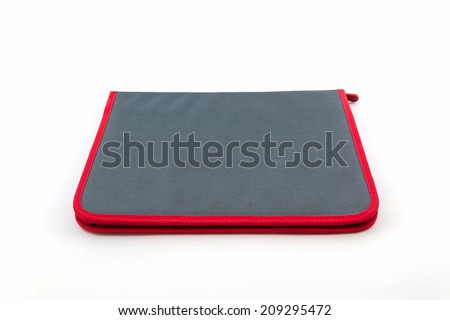 File bag with zipper on white background.