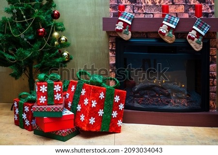 christmas tree and gift wrapping background