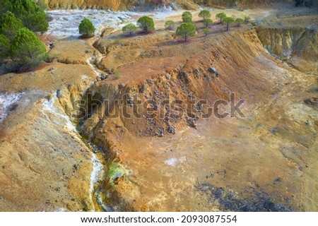 Acid mine drainage, stream flowing from an abandoned Evloimeni copper mine, Cyprus 