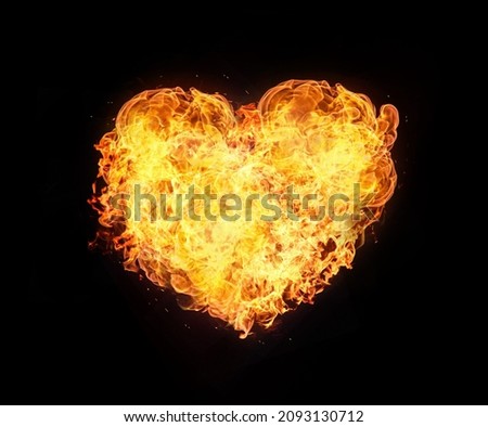 Heart Fire Flame Sparks Hot Explosion Burn Love Romance Hell Heat. Isolated on Black. Overlay Screen Effect. Royalty-Free Stock Photo #2093130712