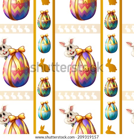 Illustration of a seamless template with eggs and bunnies on a white background
