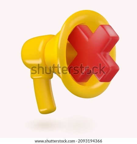 Mute no audio 3d icon. Realisic Noise Forbidden sign. Stop sound vector clay illustration
