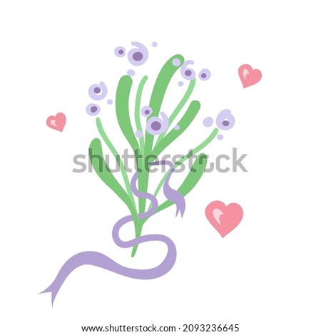 Bouquet of flowers with hearts for valentine's day