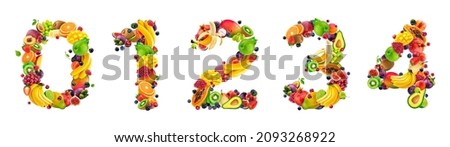 Food font. Numbers made of fruits and berries