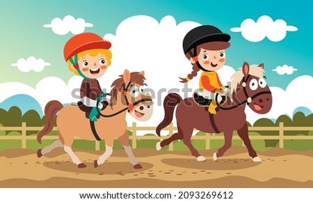 Cartoon Illustration Of A Kid Riding Horse