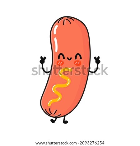 Cute funny mustard sausage character. Vector hand drawn cartoon kawaii character illustration icon. Isolated on white background. Mustard sausage character concept Royalty-Free Stock Photo #2093276254