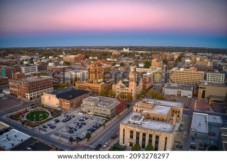 Aerial View of Downtown Sioux City, Iowa at Dusk Royalty-Free Stock Photo #2093278297