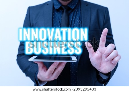 Text caption presenting Innovation Business. Internet Concept Introduce New Ideas Workflows Methodology Services Presenting New Technology Ideas Discussing Technological Improvement