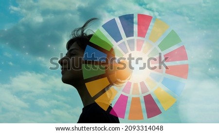 Symbol color of SDGs and silhouette of female Royalty-Free Stock Photo #2093314048