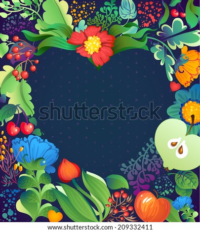 Floral fruit and berry elegance frame Art heart shape for your design