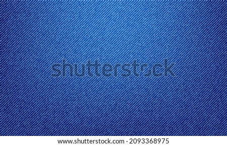 Blue jeans denim texture background, vector pattern of apparel fabric in closeup. Blue jeans cloth or denim canvas material, realistic cotton textile in macro, denim jeans of pants or pocket Royalty-Free Stock Photo #2093368975