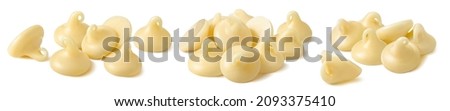 Piles of white chocolate drops set isolated on white background. Package design elements with clipping path Royalty-Free Stock Photo #2093375410