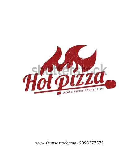 Hot Pizza cafe logo, pizza icon, emblem for fast food restaurant. Vector hand lettering pizza logo on white background Royalty-Free Stock Photo #2093377579
