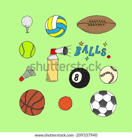Collection Of  Sports Balls Vector Illustration Isolated Doodle stile