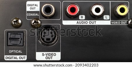 Connectors for audio and video signal transmission. Electronic device close-up. Royalty-Free Stock Photo #2093402203